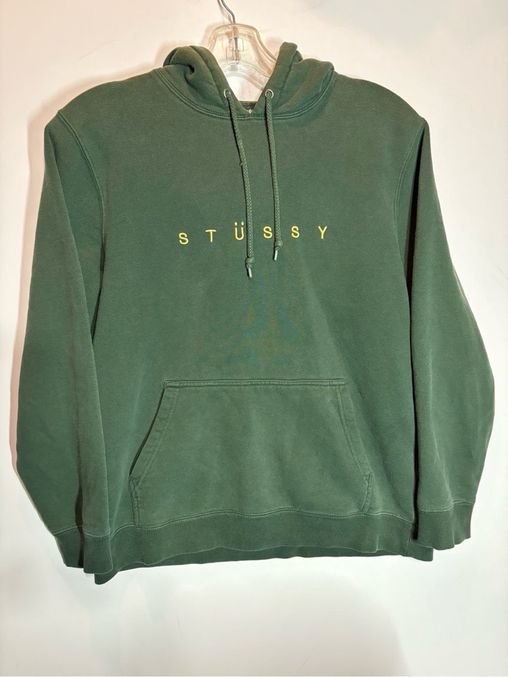 Stussy Forest Green Yellow Spellout Logo Pullover Hoodie